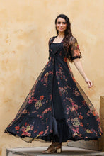 Load image into Gallery viewer, Digital Print Organza Shrug With Black Gown