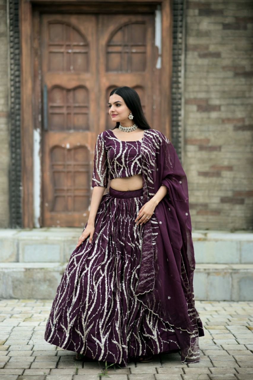 Marriage special Sequence Work Wine Color Lehenga Choli
