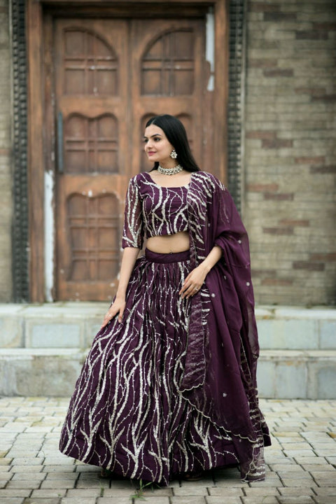 Marriage special Sequence Work Wine Color Lehenga Choli Main image