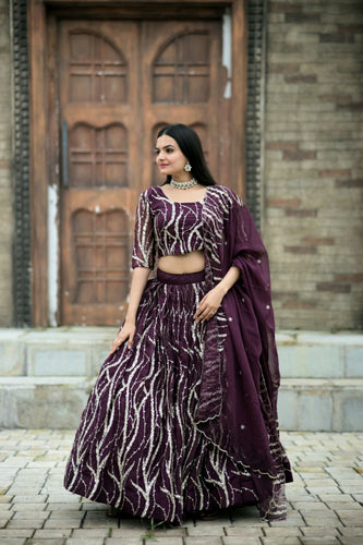 Marriage special Sequence Work Wine Color Lehenga Choli