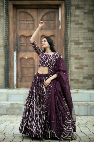 Marriage special Sequence Work Wine Color Lehenga Choli