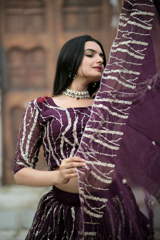 Marriage special Sequence Work Wine Color Lehenga Choli