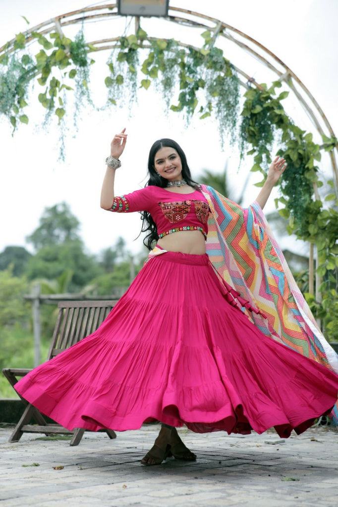 Navratri Wear Embroidered Work Pink Color Chaniya Choli