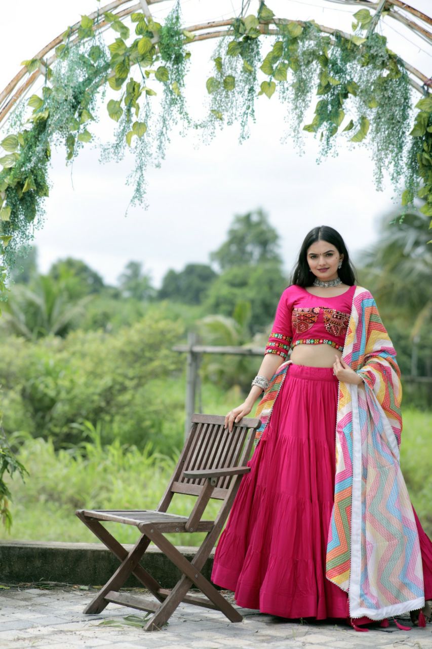 Navratri Wear Embroidered Work Pink Color Chaniya Choli Main image
