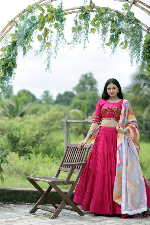 Navratri Wear Embroidered Work Pink Color Chaniya Choli Main image