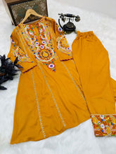 Load image into Gallery viewer, Glamourous Embroidery Work Mustard Color Gown With Pant