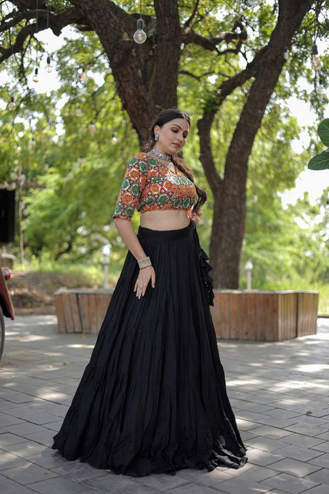 Beautiful Work Blouse With Black Ruffle Style Lehenga Clothsvilla Main image