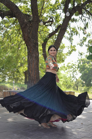 Beautiful Work Blouse With Black Ruffle Style Lehenga Clothsvilla