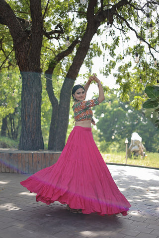 Beautiful Work Blouse With Pink Ruffle Style Lehenga Clothsvilla