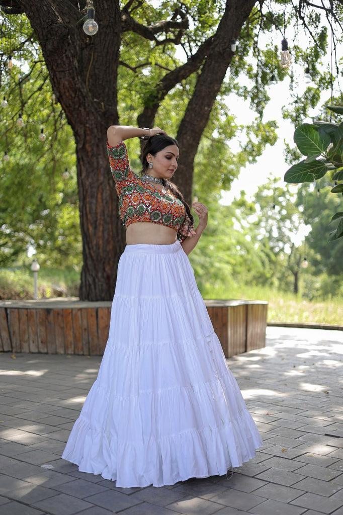 Buy Grey Organza Embroidered V Neck Ruffle Blouse And Lehenga Set For Women  by Adaara Couture Online at Aza Fashions.