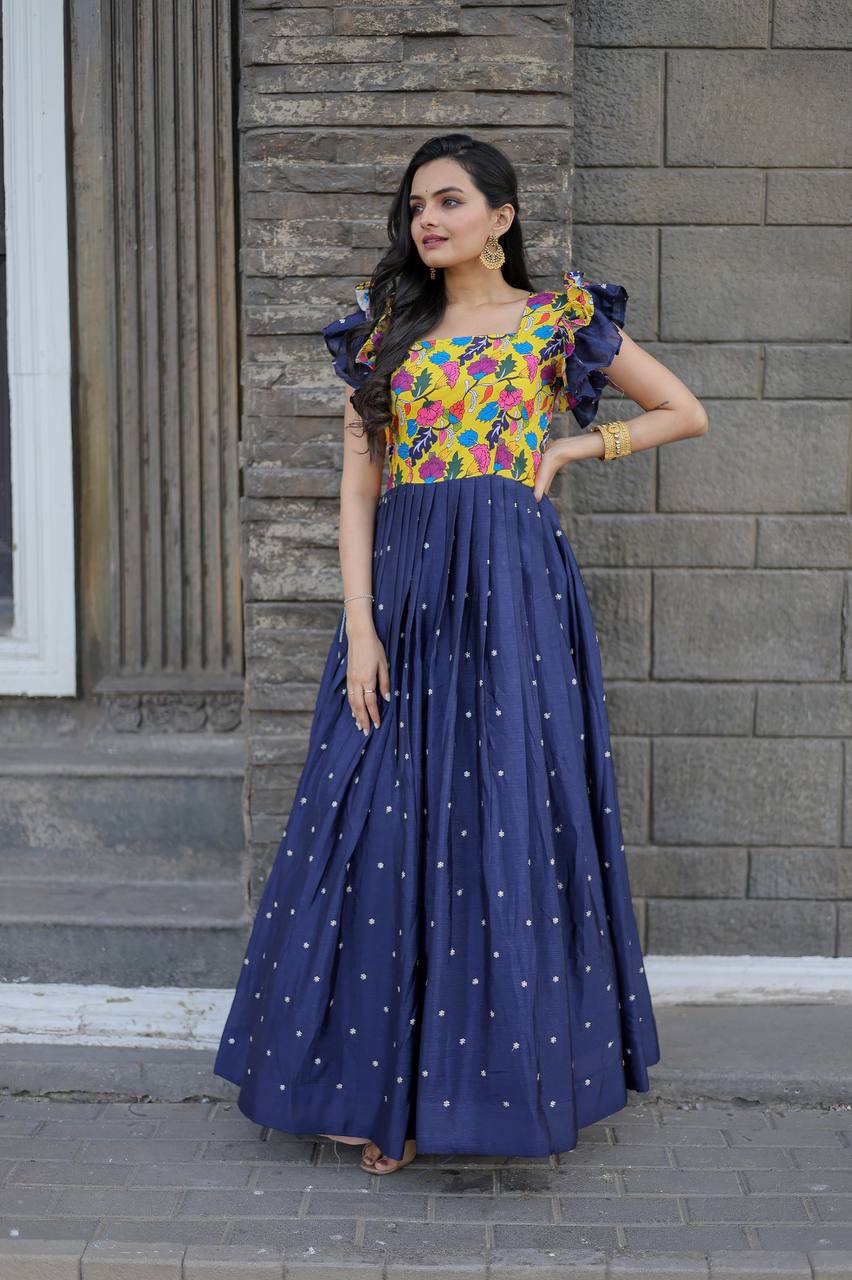 Beautiful Work Blue Color Function Wear Gown Main image