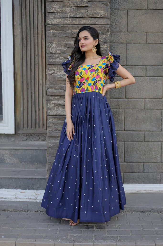 Beautiful Work Blue Color Function Wear Gown