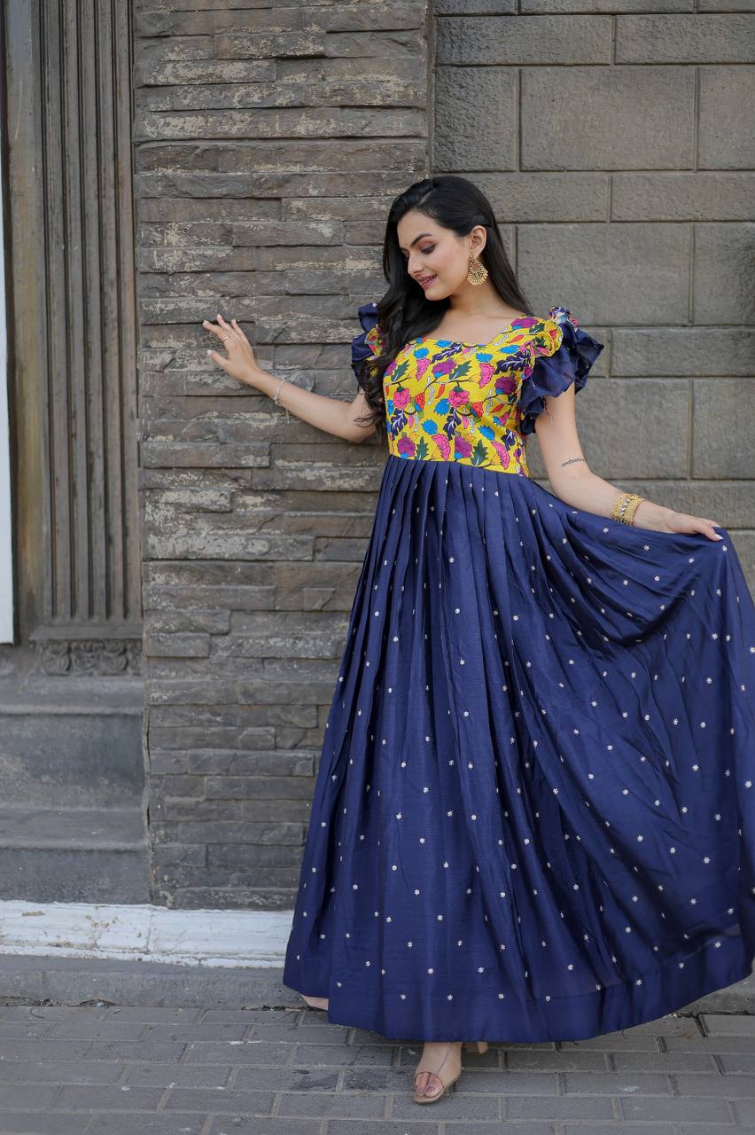 Beautiful Work Blue Color Function Wear Gown