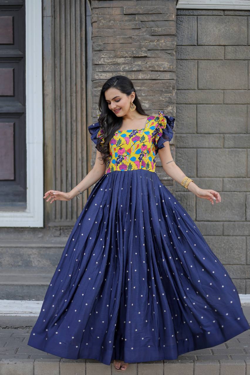 Beautiful Work Blue Color Function Wear Gown