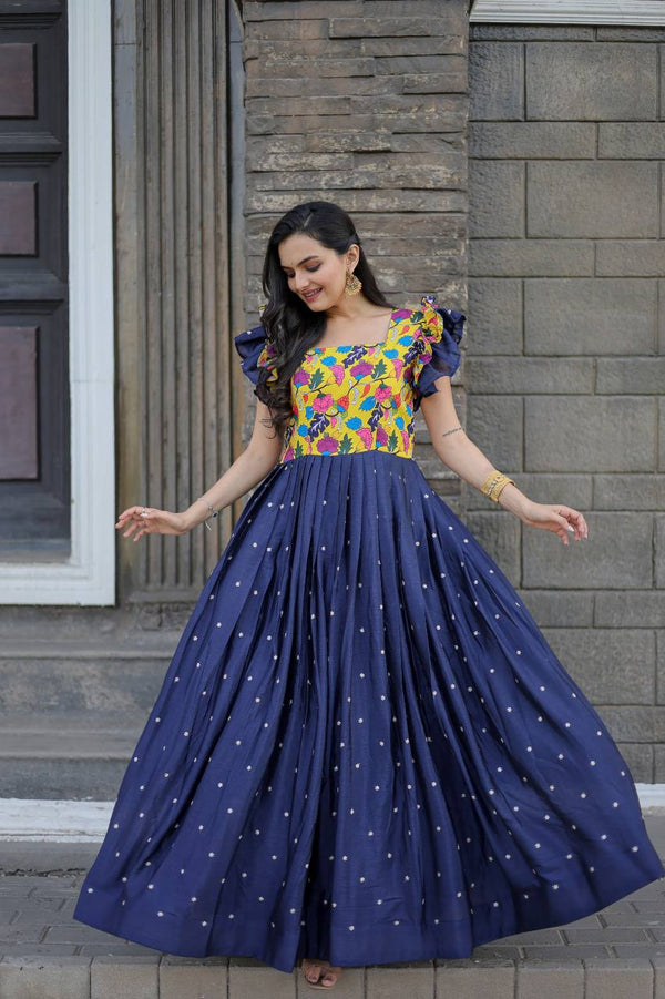 Beautiful Work Blue Color Function Wear Gown