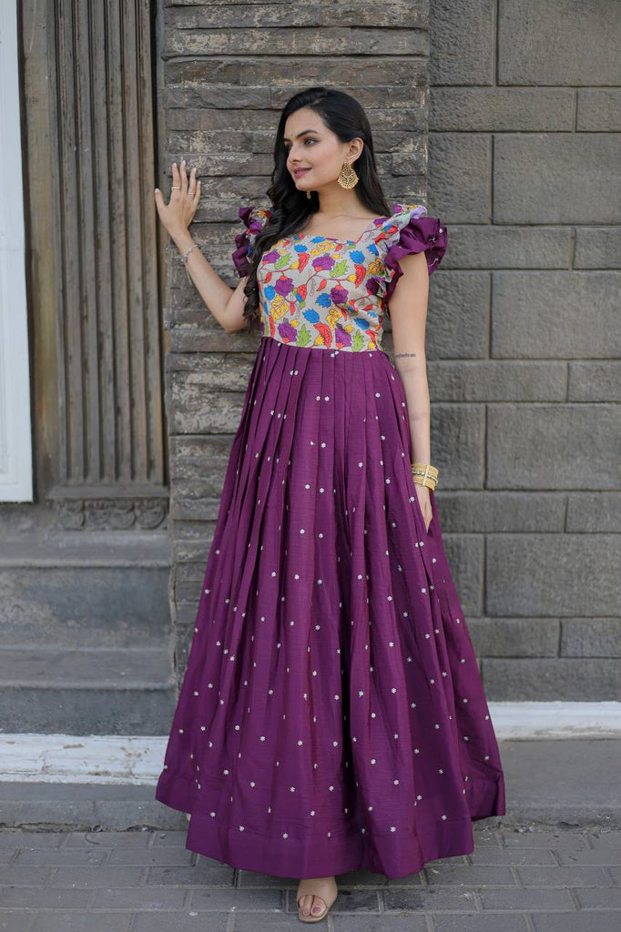 Beautiful Work Wine Color Function Wear Gown