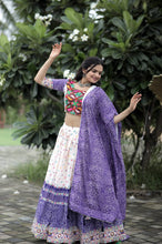 Load image into Gallery viewer, Unique Embroidered Work White With Purple Color Lehenga Choli