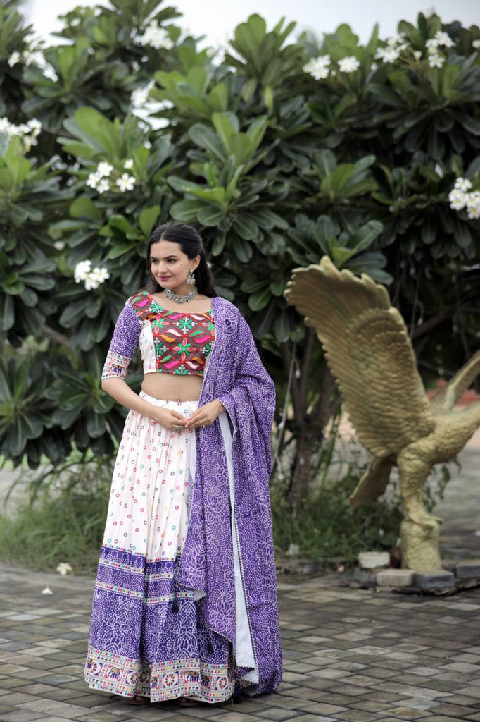 RE - White and Light Lavender Colored Viscose Georgette Lehenga Choli -  Featured Product