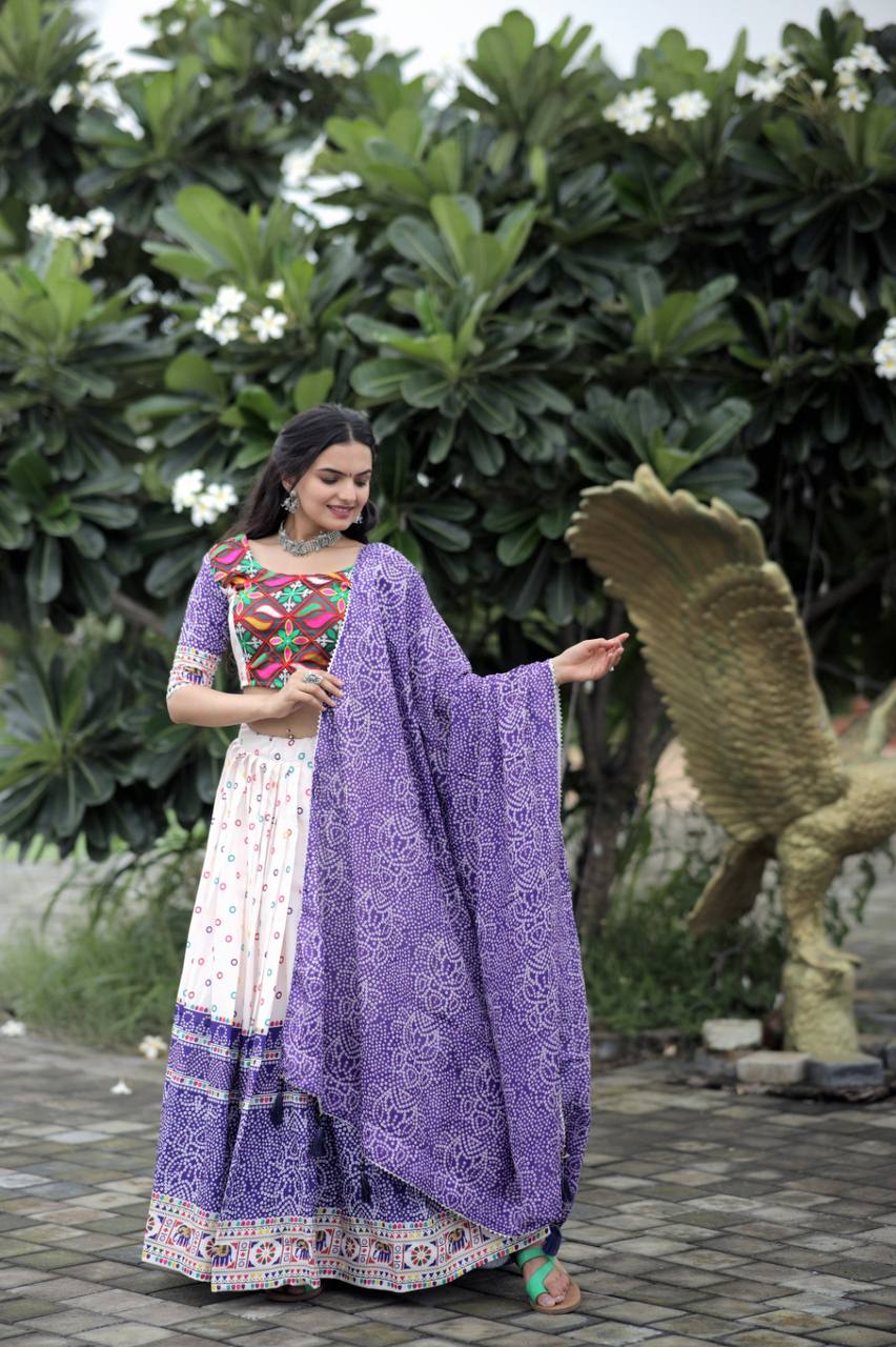Unique Embroidered Work White With Purple Color Lehenga Choli