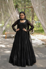 Load image into Gallery viewer, Party Wear Black Color Plain Long Gown With Dupatta