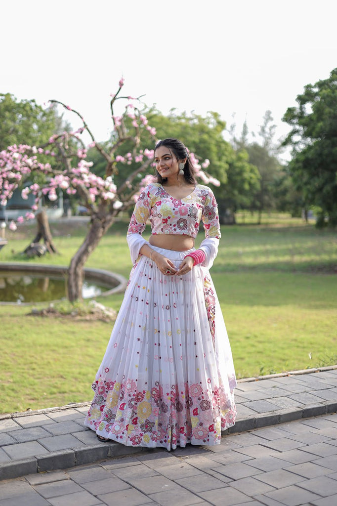 Reception Wear Embroidered Work White Color Lehenga Choli Clothsvilla