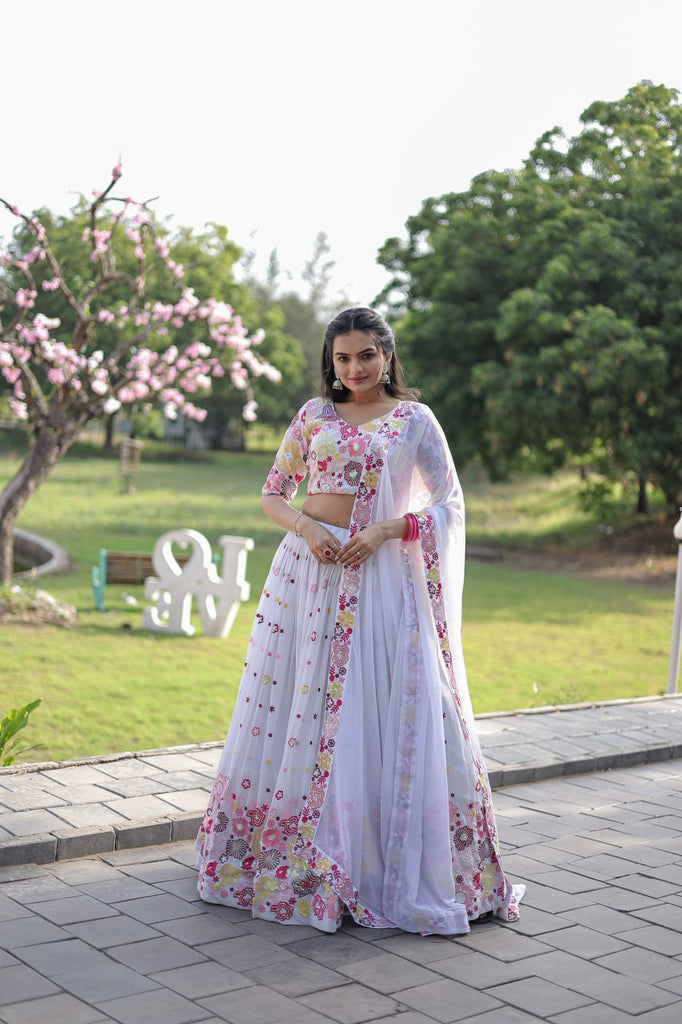 Reception Wear Embroidered Work White Color Lehenga Choli Clothsvilla