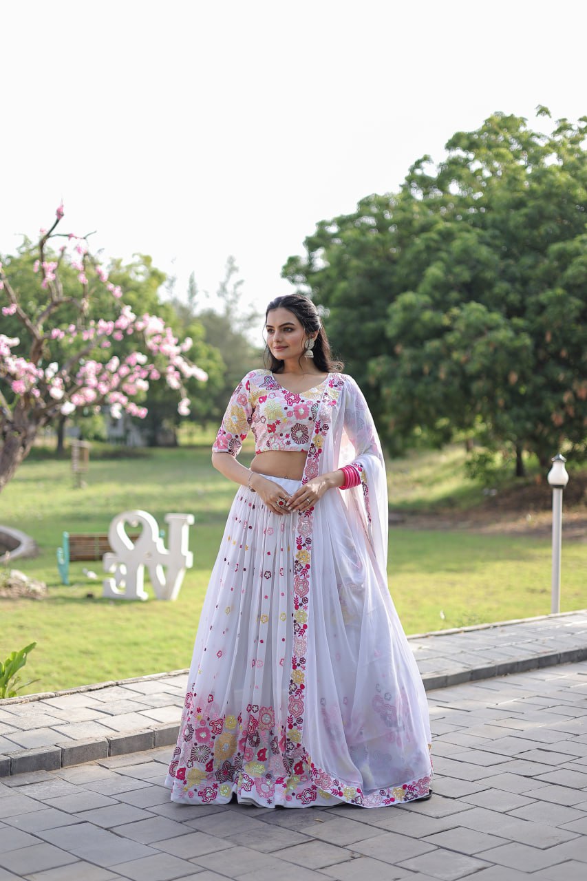Reception Wear Embroidered Work White Color Lehenga Choli Clothsvilla