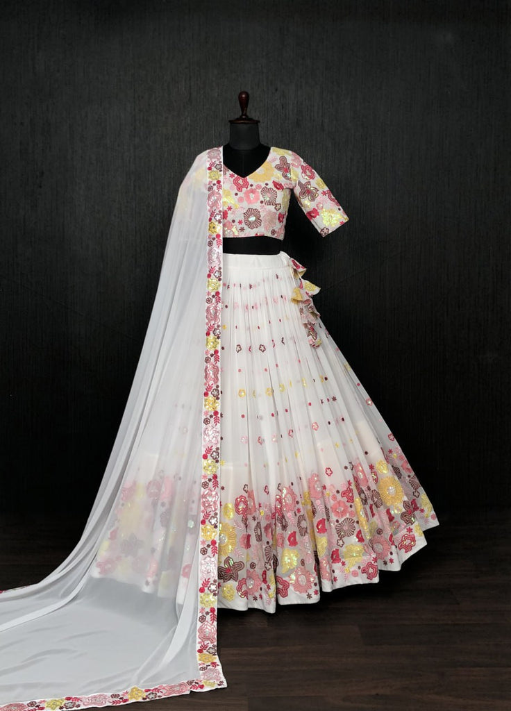 Reception Wear Embroidered Work White Color Lehenga Choli Clothsvilla