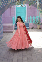 Load image into Gallery viewer, Exclusive Embroidery Work Peach Color Gown With Dupatta