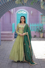 Load image into Gallery viewer, Exclusive Embroidery Work Parrot Green Color Gown With Dupatta