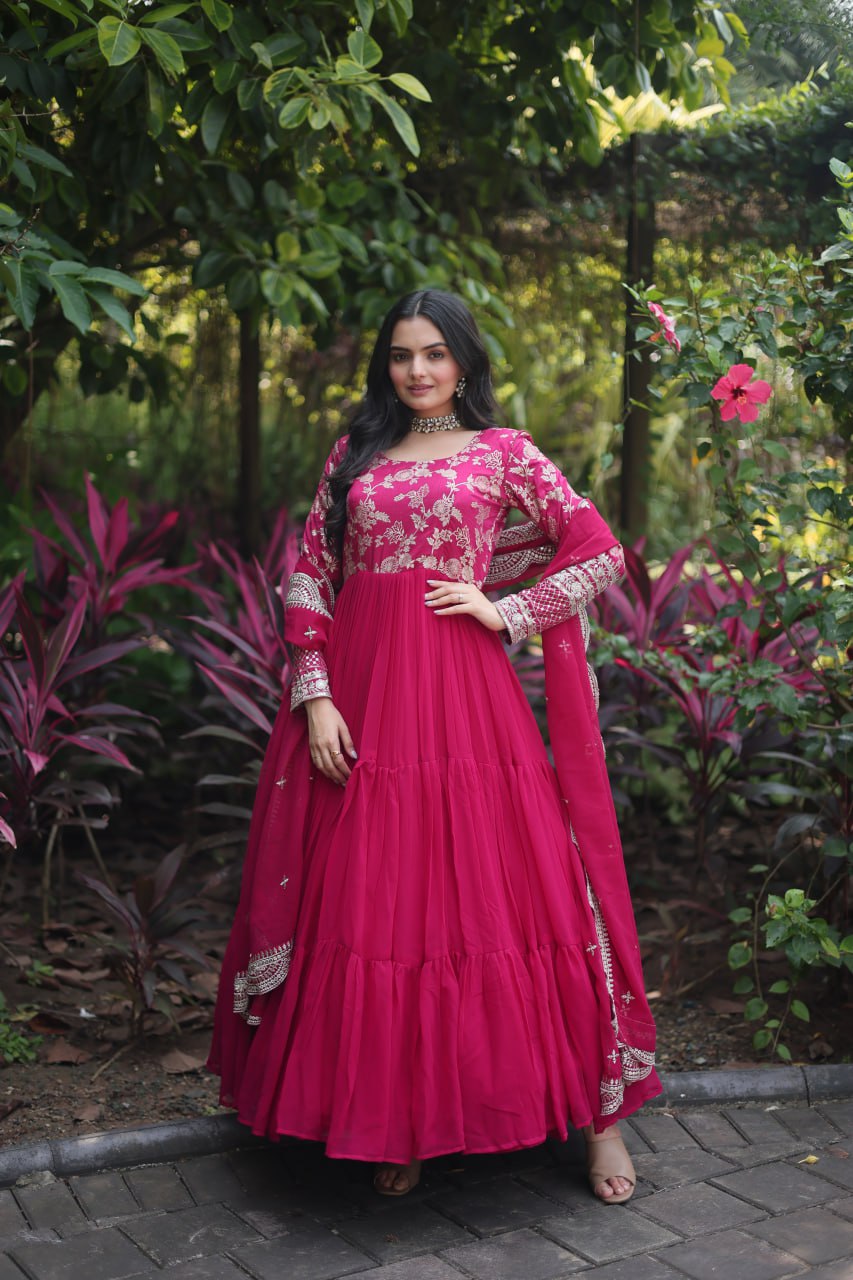 Attractive Pink Color Sequence Work Anarkali Gown With Dupatta Main image