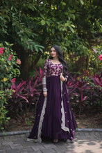 Load image into Gallery viewer, Attractive Wine Color Sequence Work Anarkali Gown With Dupatta