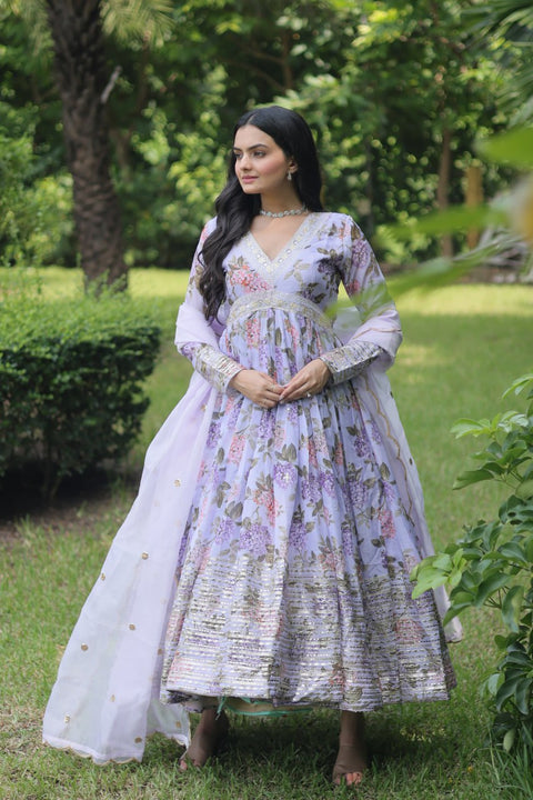 Lavender Color Digital Print With Embroidery Work Anarkali Gown Clothsvilla Main image