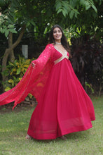 Load image into Gallery viewer, Flattering Pink Color Embroidery Zari Sequence Work Gown With Dupatta Clothsvilla