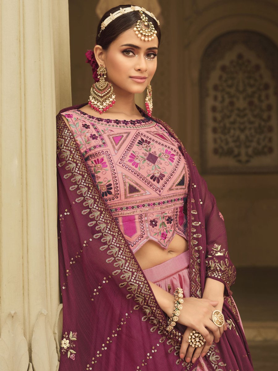 Pink and Magenta Silk Embroidered Lehenga Choli Clothsvilla