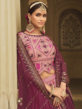 Pink and Magenta Silk Embroidered Lehenga Choli Clothsvilla