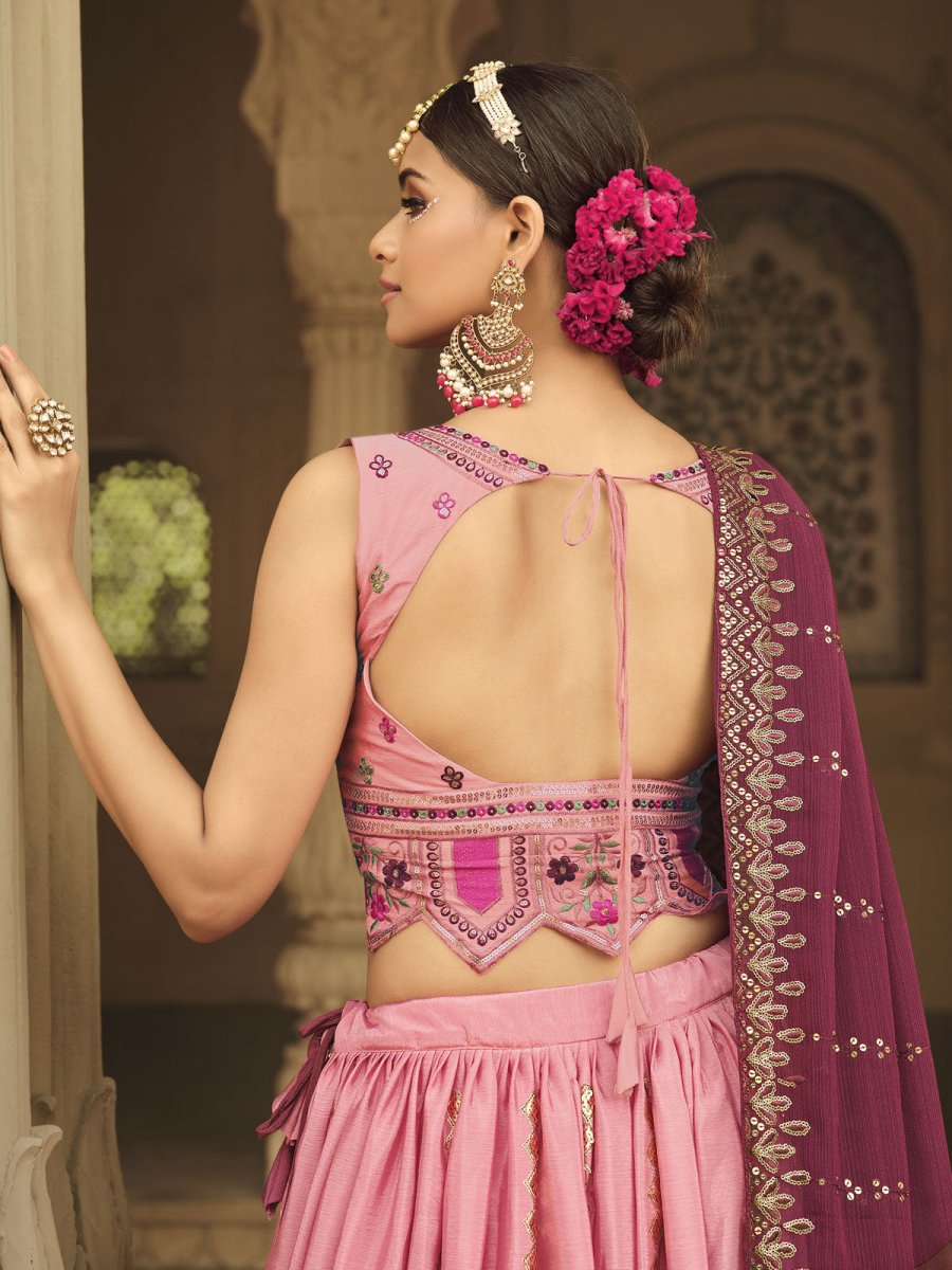 Pink and Magenta Silk Embroidered Lehenga Choli Clothsvilla