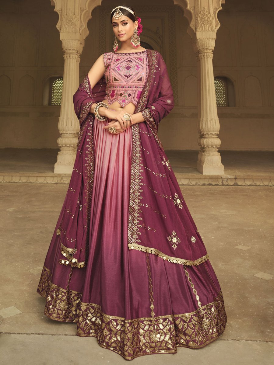Pink and Magenta Silk Embroidered Lehenga Choli Clothsvilla