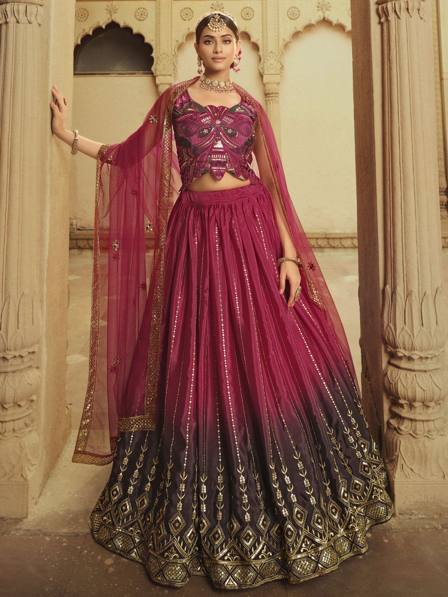 Pink and Purple Silk Embroidered Lehenga Choli Clothsvilla