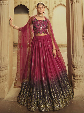 Pink and Purple Silk Embroidered Lehenga Choli Clothsvilla