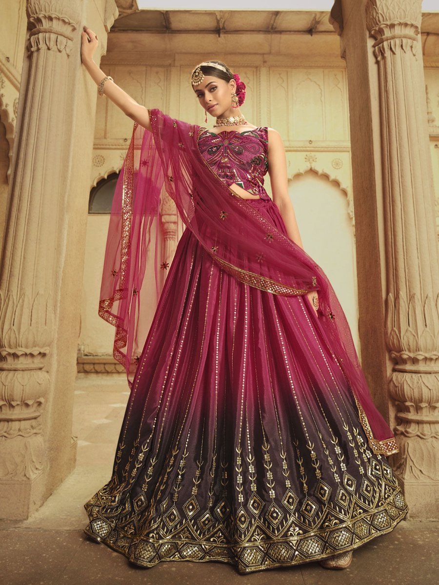 Pink and Purple Silk Embroidered Lehenga Choli Clothsvilla