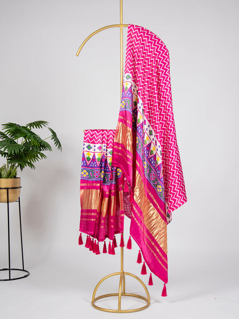 Pink & White Color Digital Printed Gaji Silk Dupatta Clothsvilla Main image