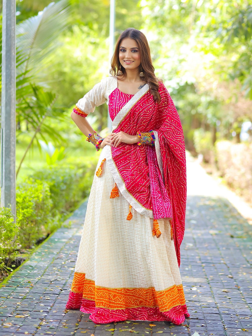 Pink Color Bandhej Printed Cotton Chaniya Choli . Clothsvilla