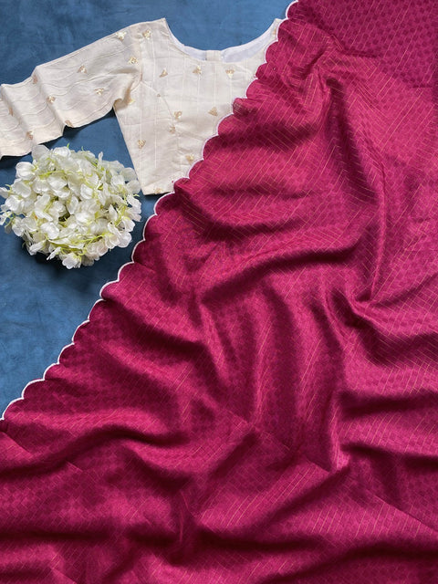 Pink Color Gadhawal Chex Arca Work Saree Clothsvilla Main image