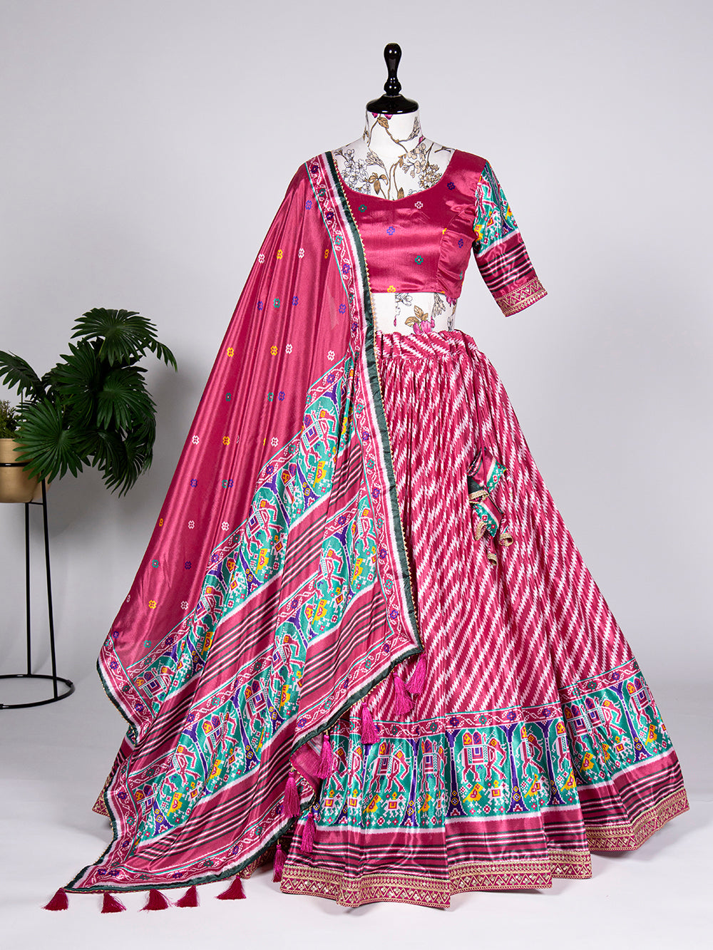 Pink Color Patola Print and Sequins Embroidery Chinon Lehenga Choli ClothsVilla