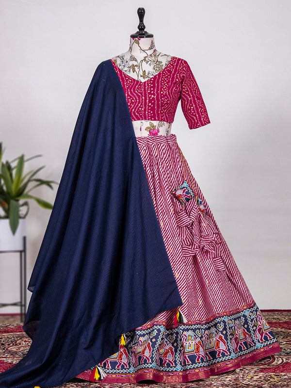Pink Color Printed With Foil Cotton Lehenga Clothsvilla
