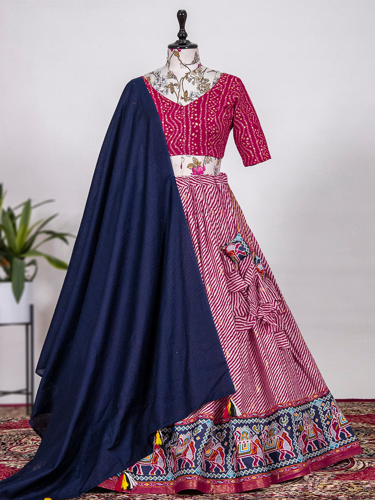 Pink Color Printed With Foil Cotton Lehenga Clothsvilla