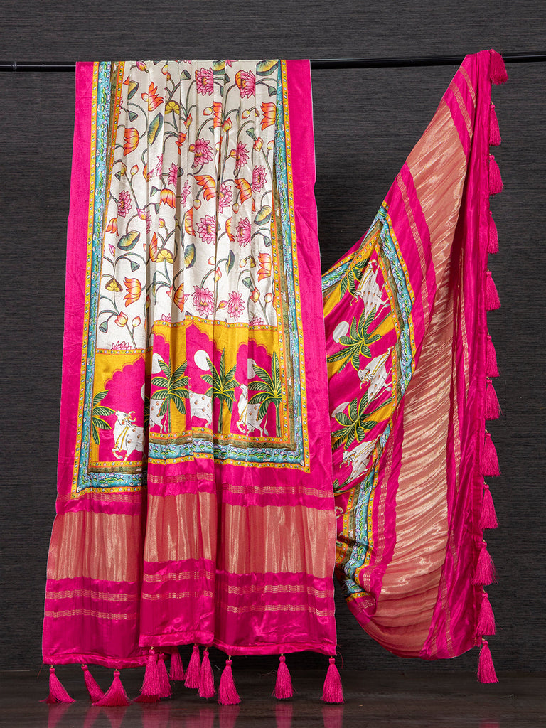 Pink Color Digital Floral Printed Pure Gaji silk Dupatta Clothsvilla