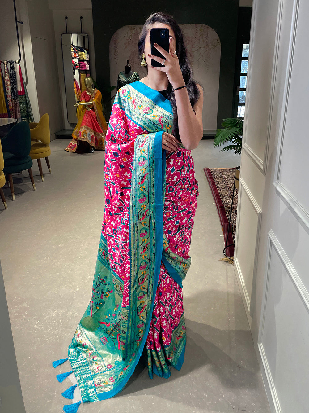 Pink Color Patola Paithani Printed with Foil Work Dola Silk Saree Clothsvilla