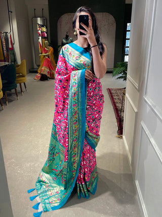 Pink Color Patola Paithani Printed with Foil Work Dola Silk Saree Clothsvilla